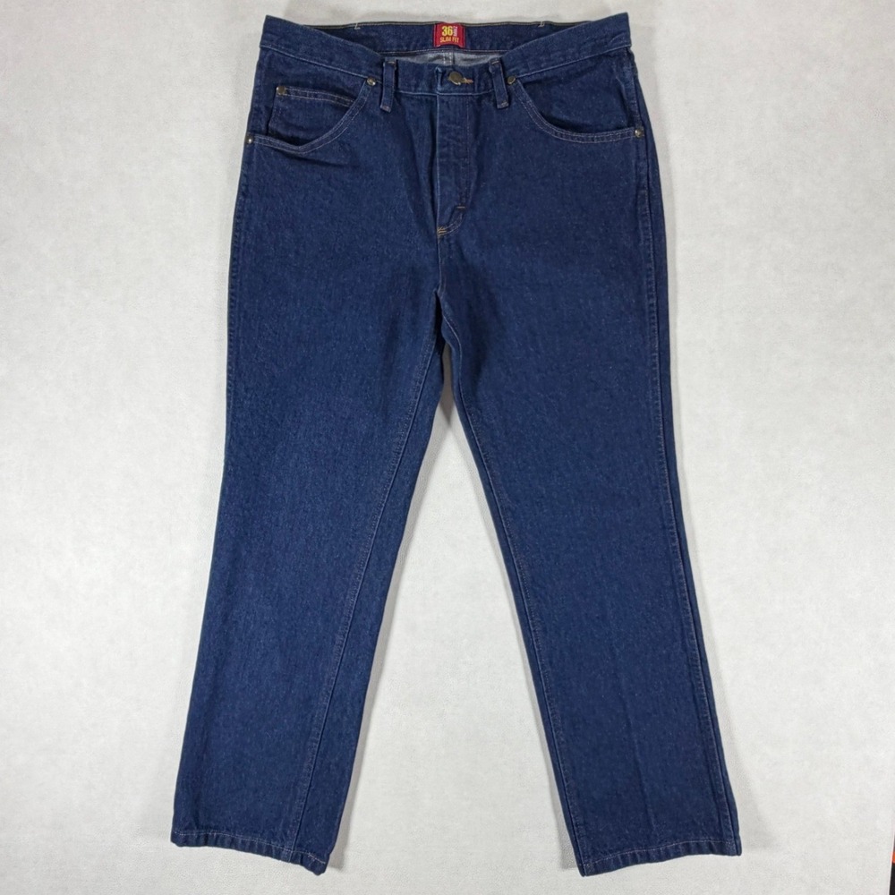Wrangler 36MWZ Slim Fit Jeans Mens 35x30 Dark Wash Blue Denim Cowboy Cut 36MWZPD